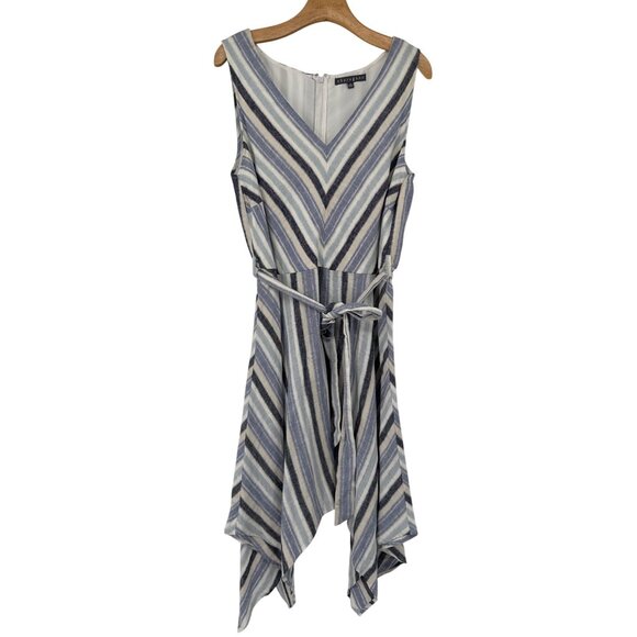 Sharagano Womens dress linen Striped Sleeveless Handkerchief Hem  Size 14 - Picture 2 of 5